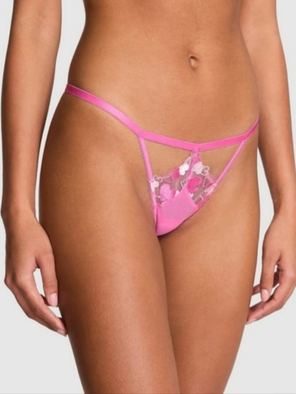 PINK Wink V String Panty Medium BNWT Tulip Pink 1 Pair Sweetheart Embroidery